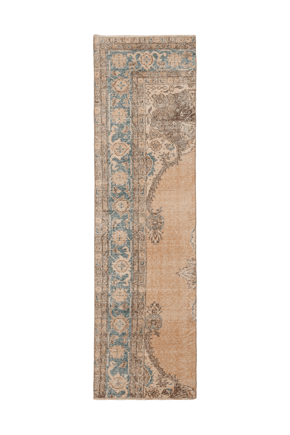 Vintage Isparta Turkish Runner Rug 2x8 ft — Beige & Brown Floral