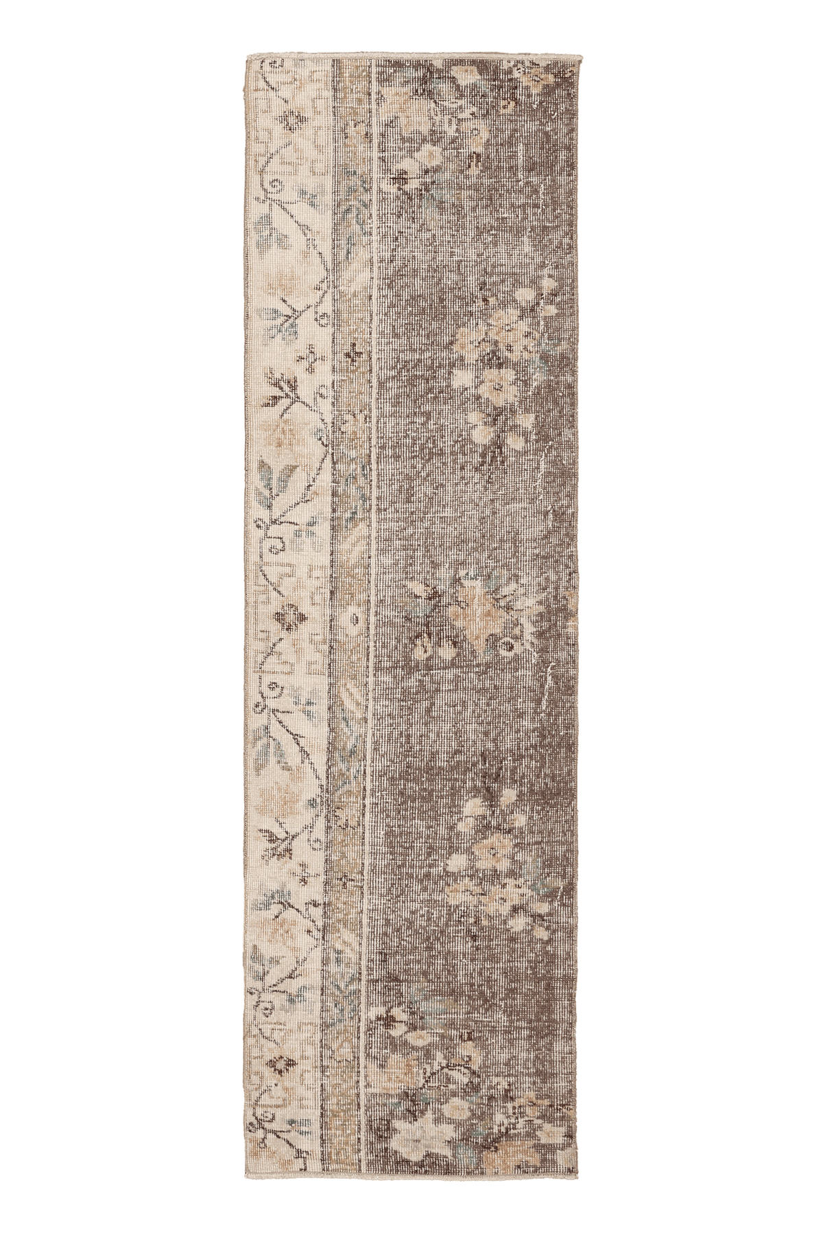 Vintage Isparta Turkish Runner Rug 2x7 ft — Brown & Beige Floral