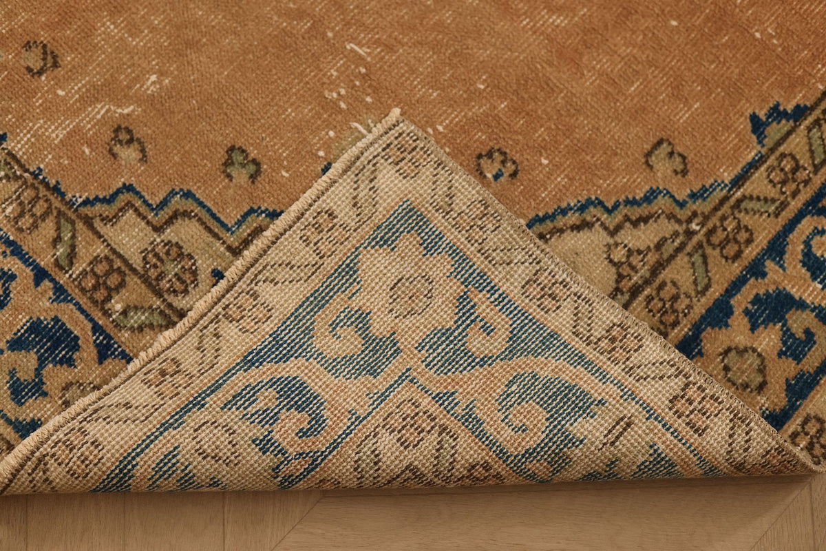 Vintage Isparta Turkish Area Rug 4x7 ft — Orange & Blue Floral