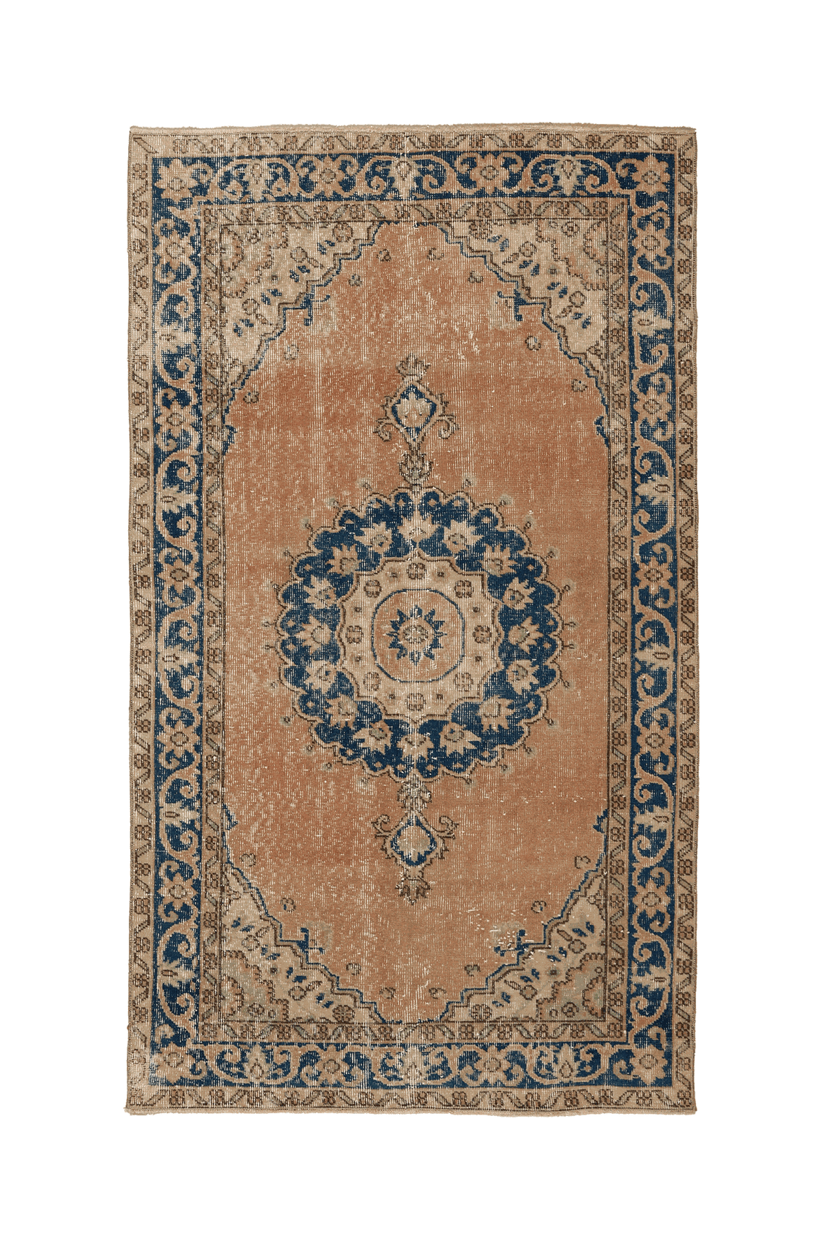 Vintage Isparta Turkish Area Rug 4x7 ft — Orange & Blue Floral