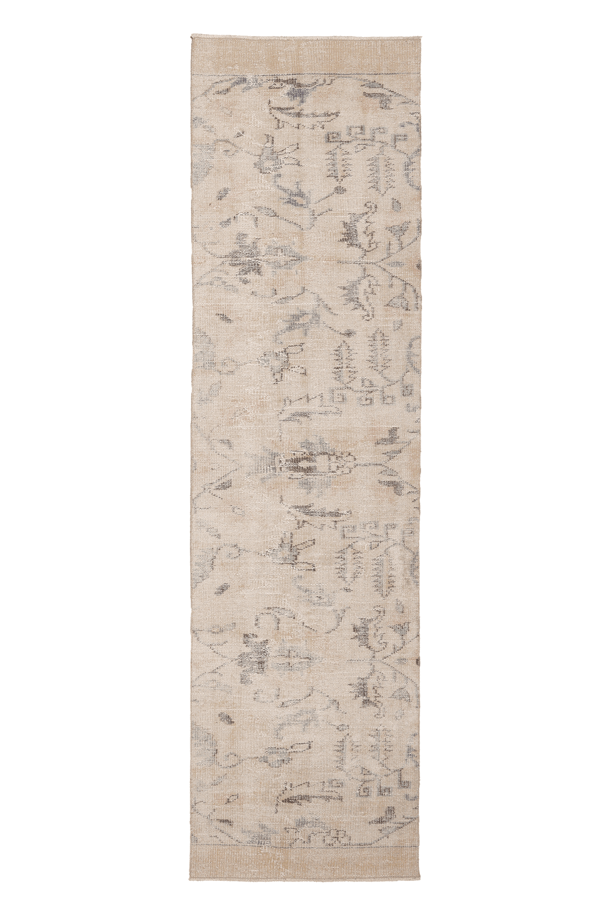 Vintage Isparta Turkish Runner Rug 2x9 ft — Beige & Gray Floral