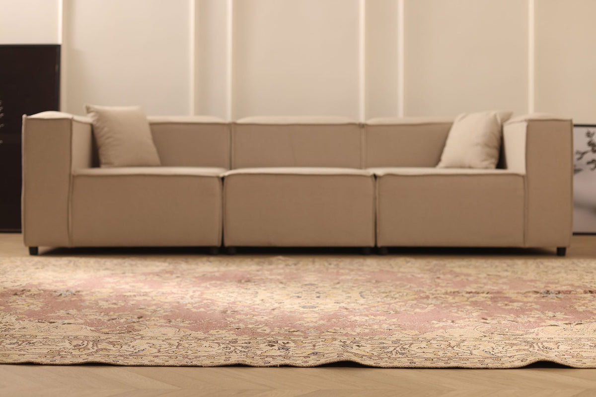 Vintage Isparta Turkish Area Rug 7x10 ft — Beige & Brown Floral