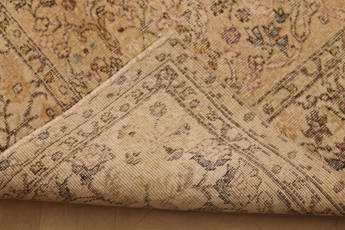 Vintage Isparta Turkish Area Rug 7x10 ft — Beige & Brown Floral