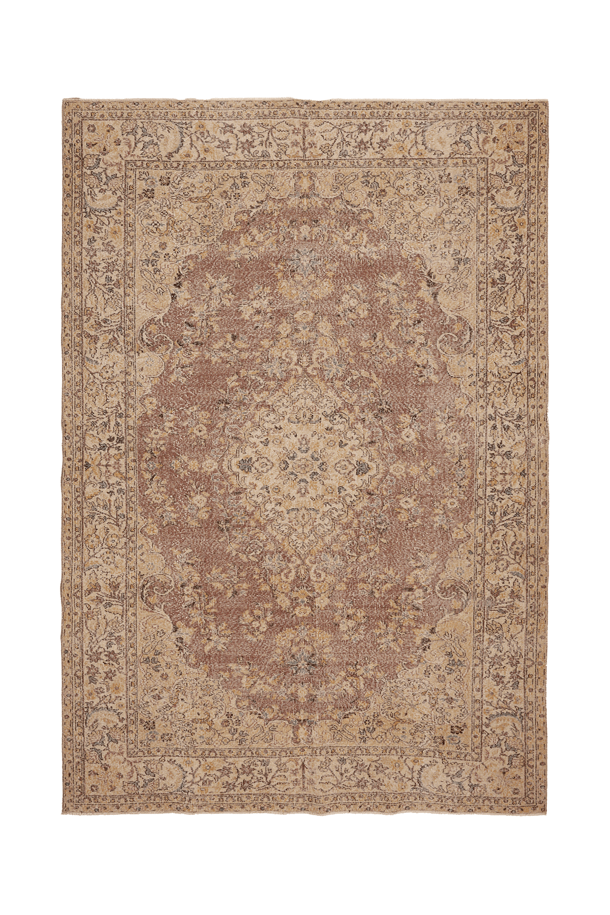 Vintage Isparta Turkish Area Rug 7x10 ft — Beige & Brown Floral