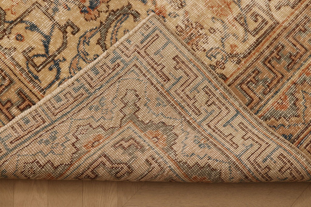 Vintage Isparta Turkish Area Rug 7x10 ft — Beige & Brown Floral