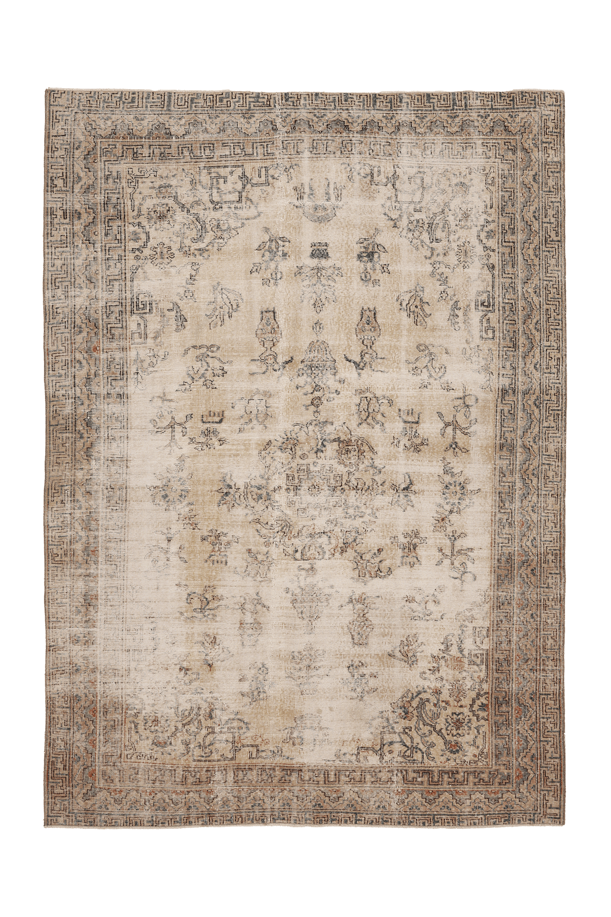Vintage Isparta Turkish Area Rug 7x10 ft — Beige & Brown Floral