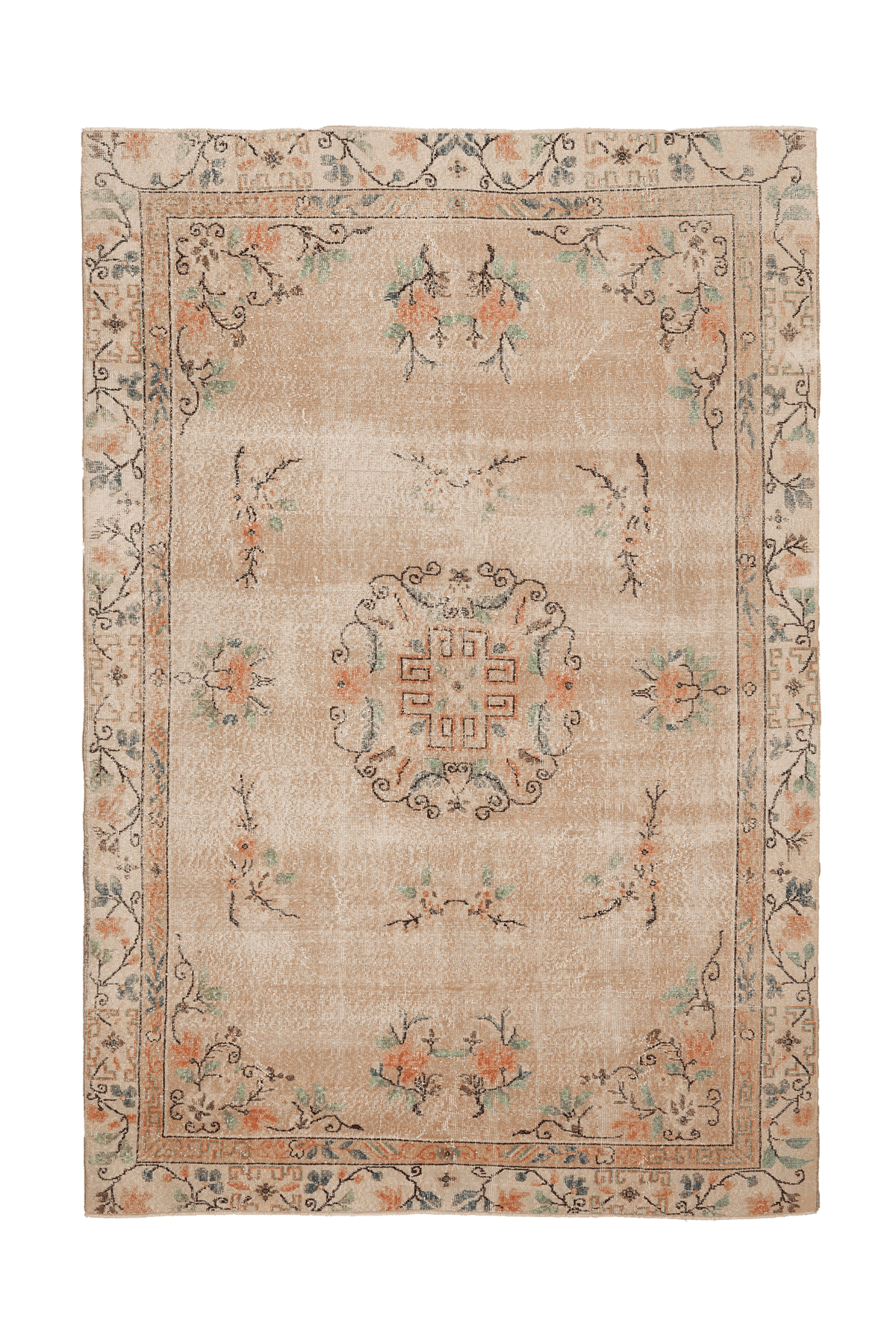 Vintage Isparta Turkish Area Rug 6x10 ft — Beige & Brown Floral