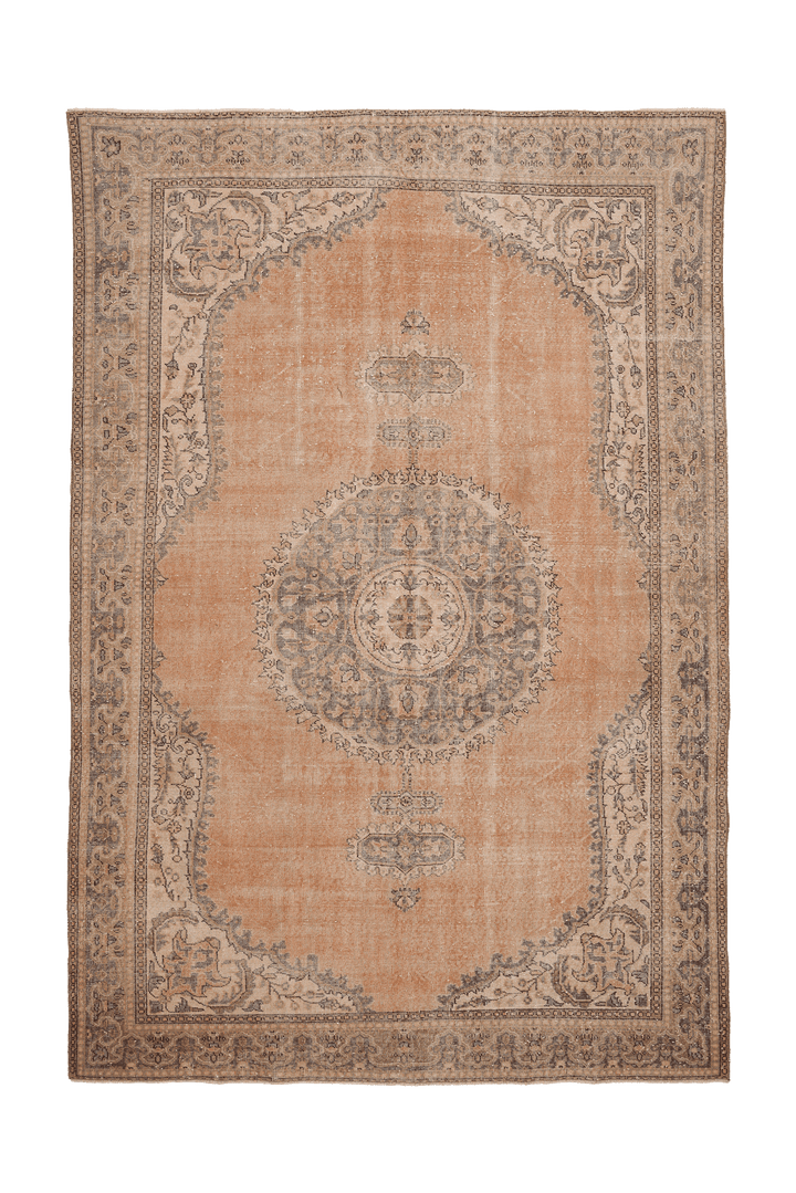 Vintage Isparta Turkish Area Rug 7x10 ft — Orange & Beige Floral