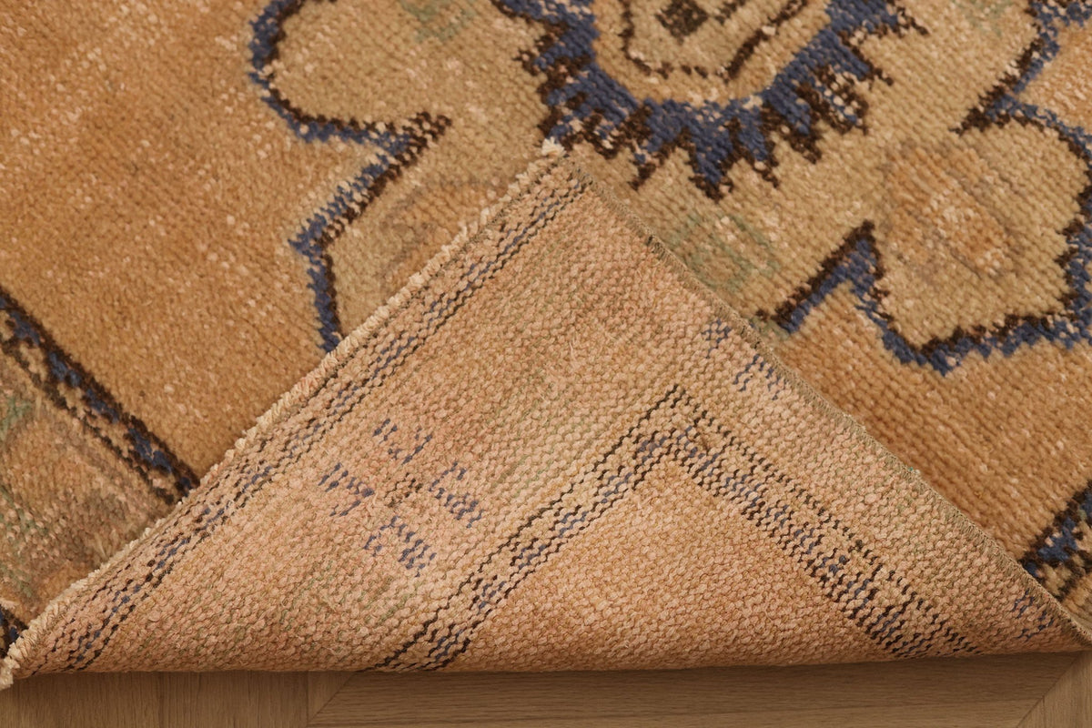 Vintage Manisa Turkish Runner Rug 2x10 ft — Beige & Blue Floral