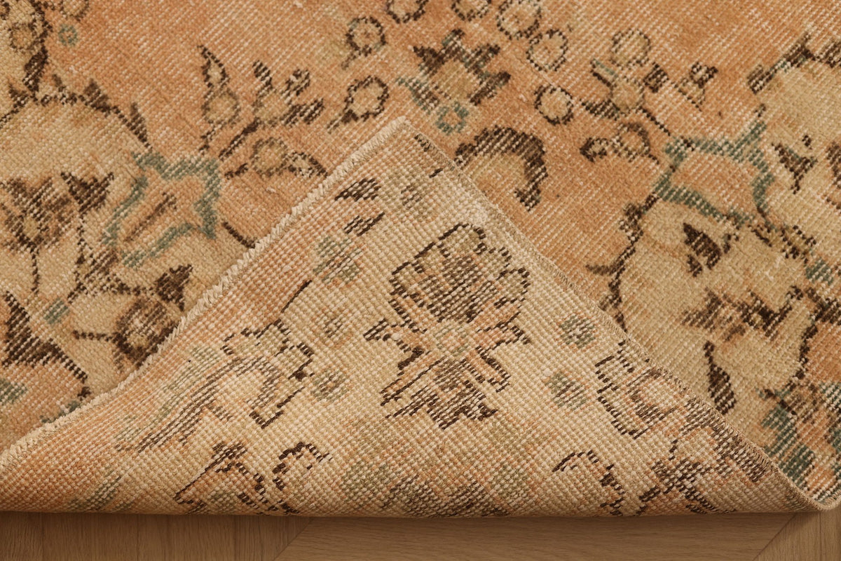 Vintage Isparta Turkish Runner Rug 3x11 ft — Orange & Beige Floral