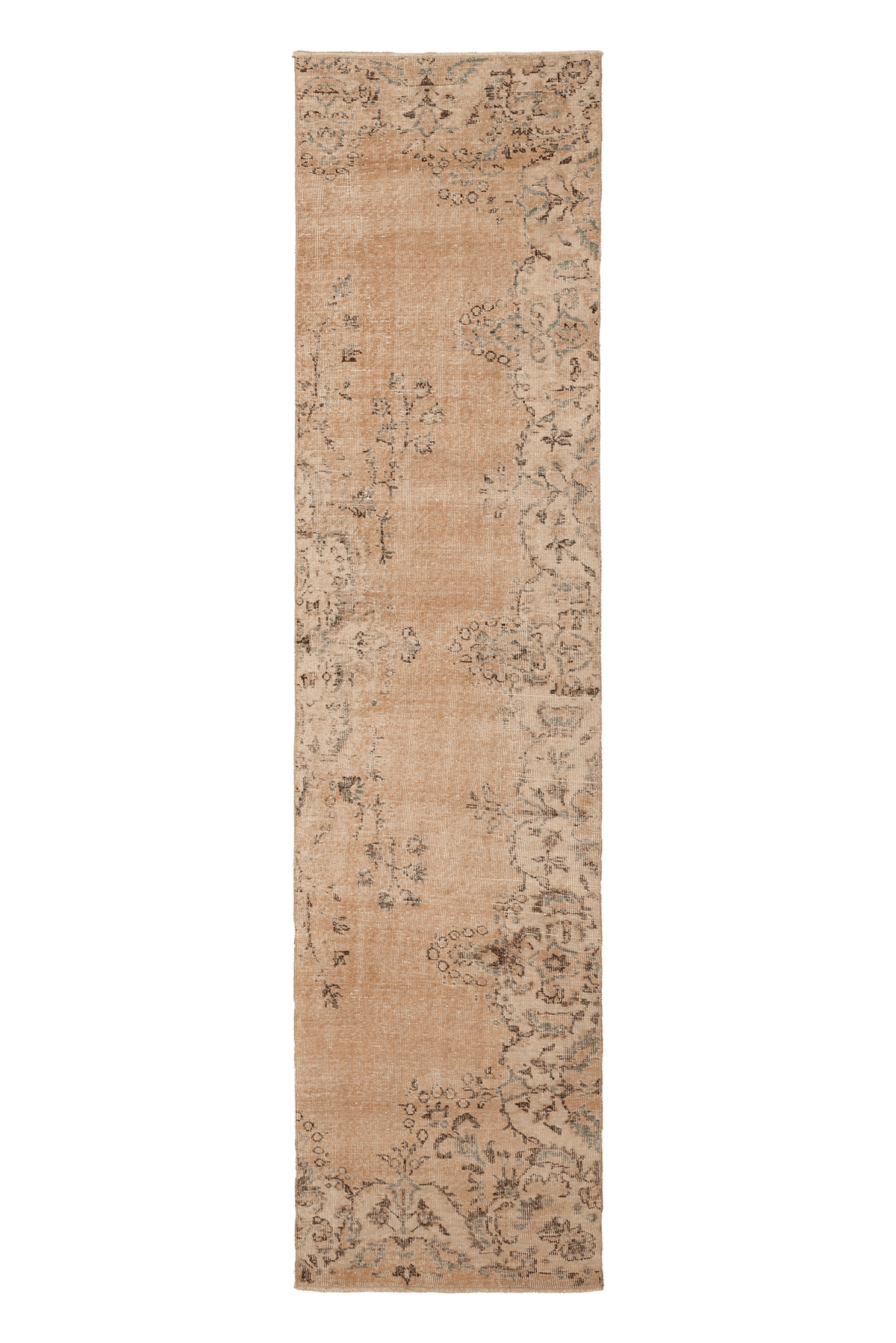 Vintage Isparta Turkish Runner Rug 3x11 ft — Orange & Beige Floral