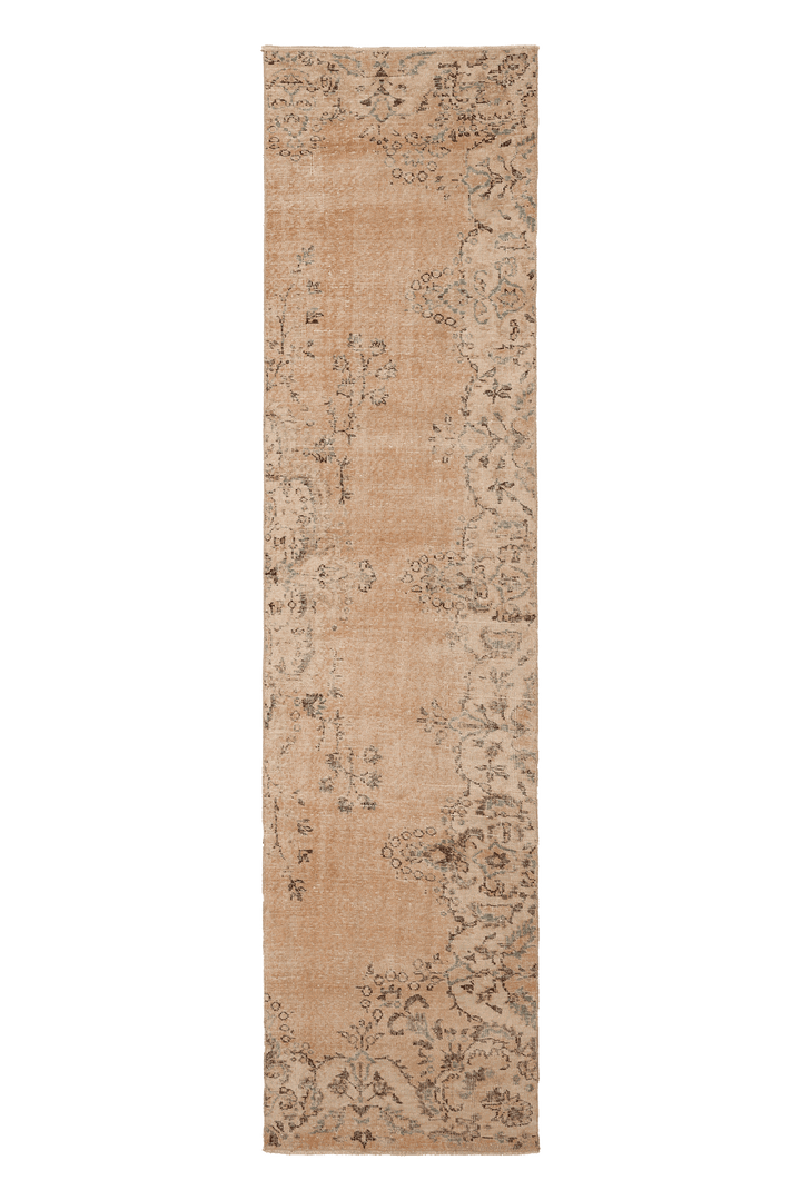 Vintage Isparta Turkish Runner Rug 3x11 ft — Orange & Beige Floral