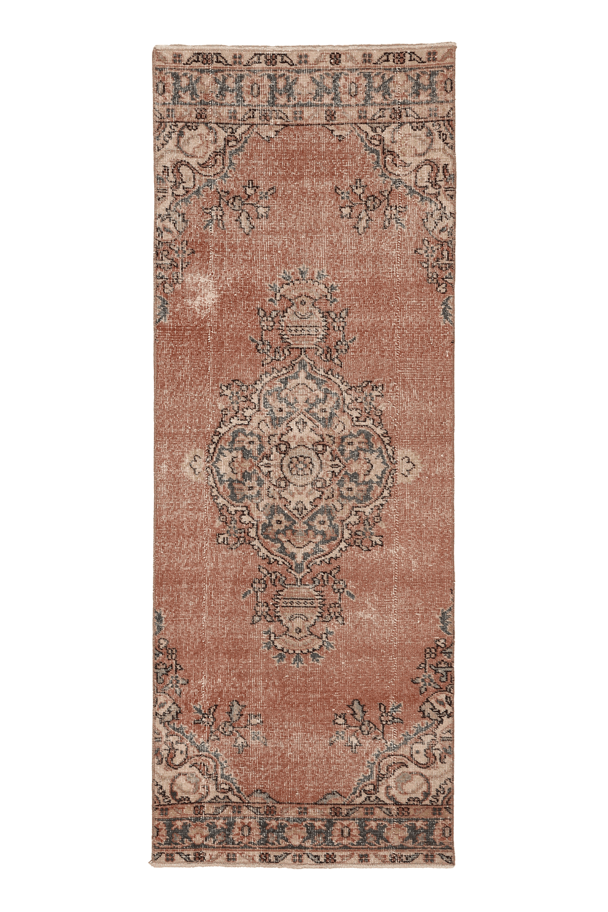 Vintage Isparta Turkish Runner Rug 2x7 ft — Red & Beige Floral