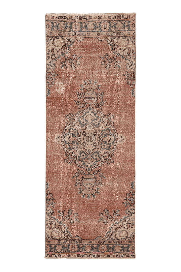 Vintage Isparta Turkish Runner Rug 2x7 ft — Red & Beige Floral