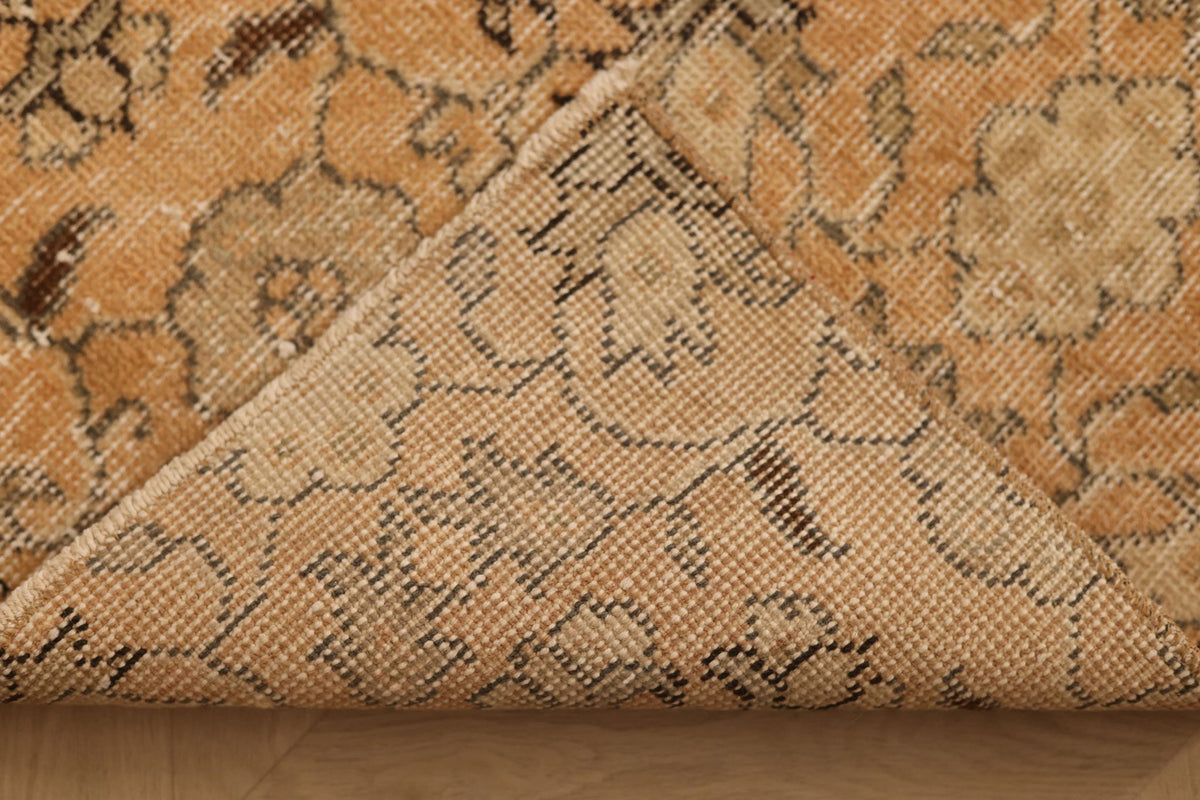 Vintage Isparta Turkish Runner Rug 3x10 ft — Orange & Beige Floral