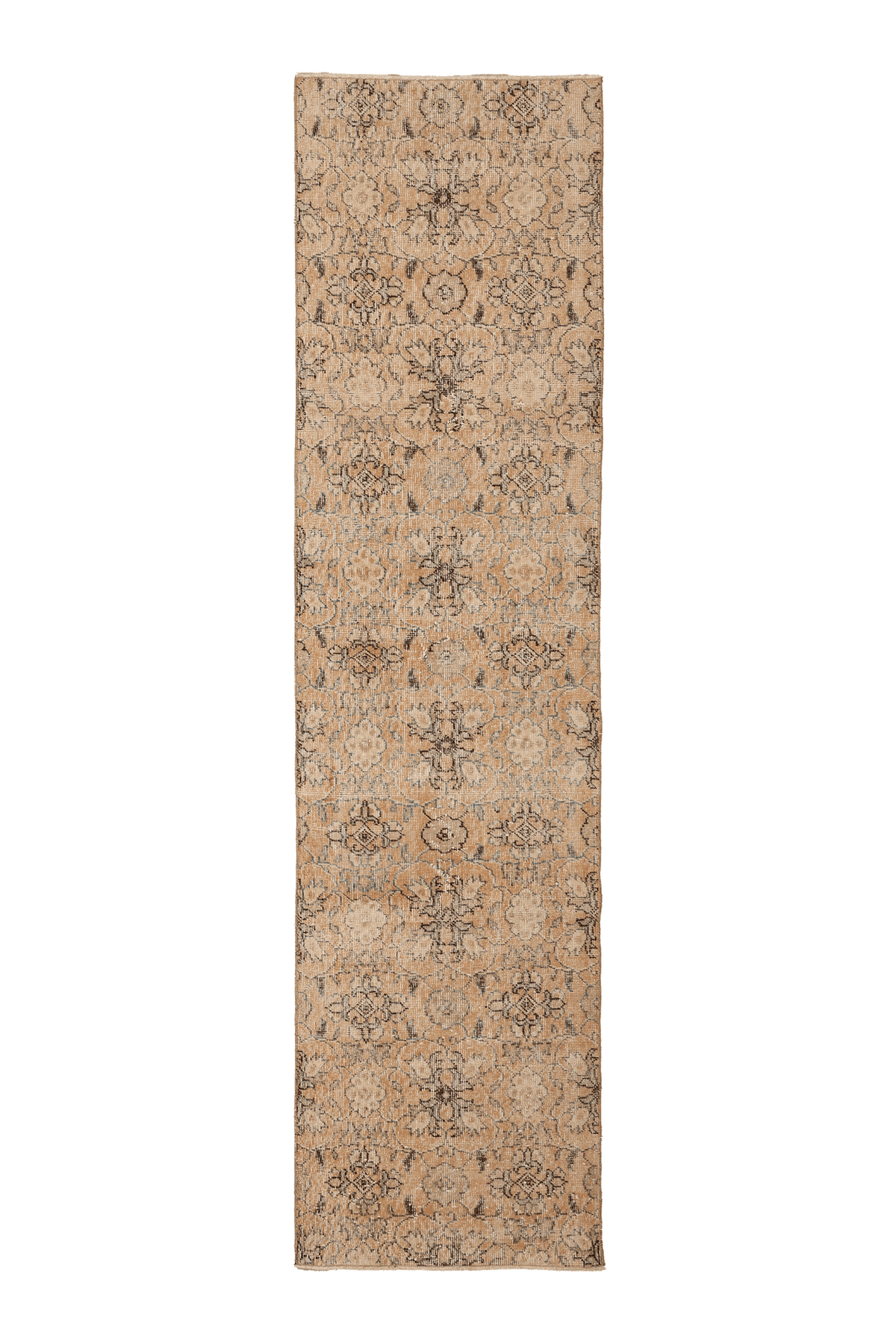 Vintage Isparta Turkish Runner Rug 3x10 ft — Orange & Beige Floral