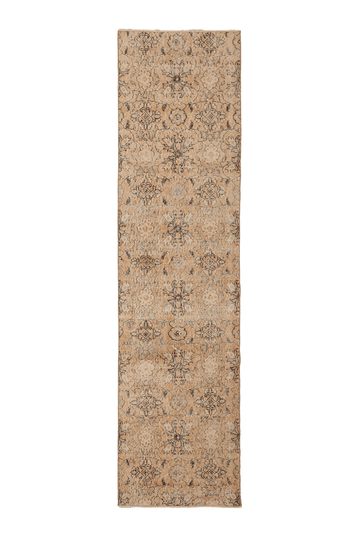 Vintage Isparta Turkish Runner Rug 3x10 ft — Orange & Beige Floral