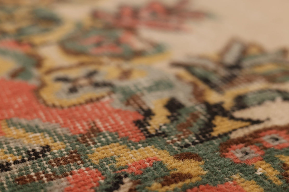 Vintage Isparta Turkish Runner Rug 3x10 ft — Beige & Red Floral