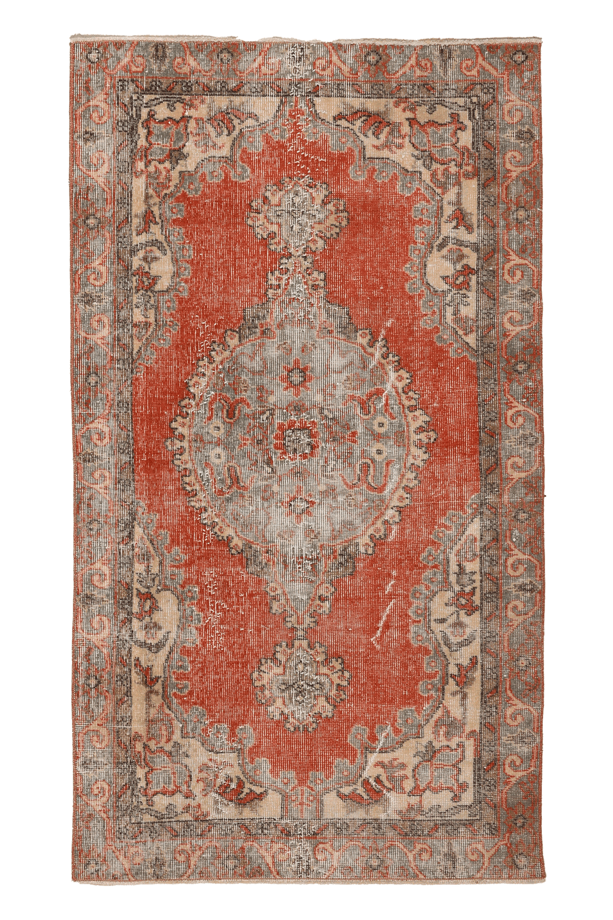 Vintage Isparta Turkish Runner Rug 3x6 ft — Red & Beige Floral