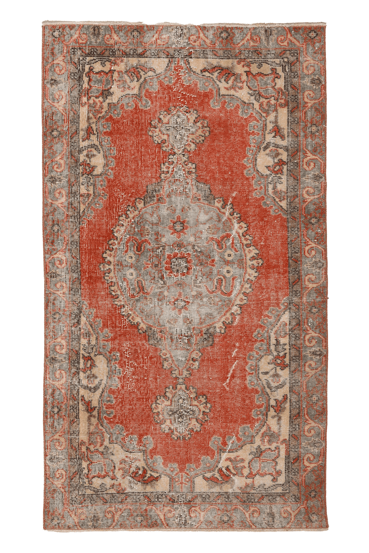 Vintage Isparta Turkish Runner Rug 3x6 ft — Red & Beige Floral