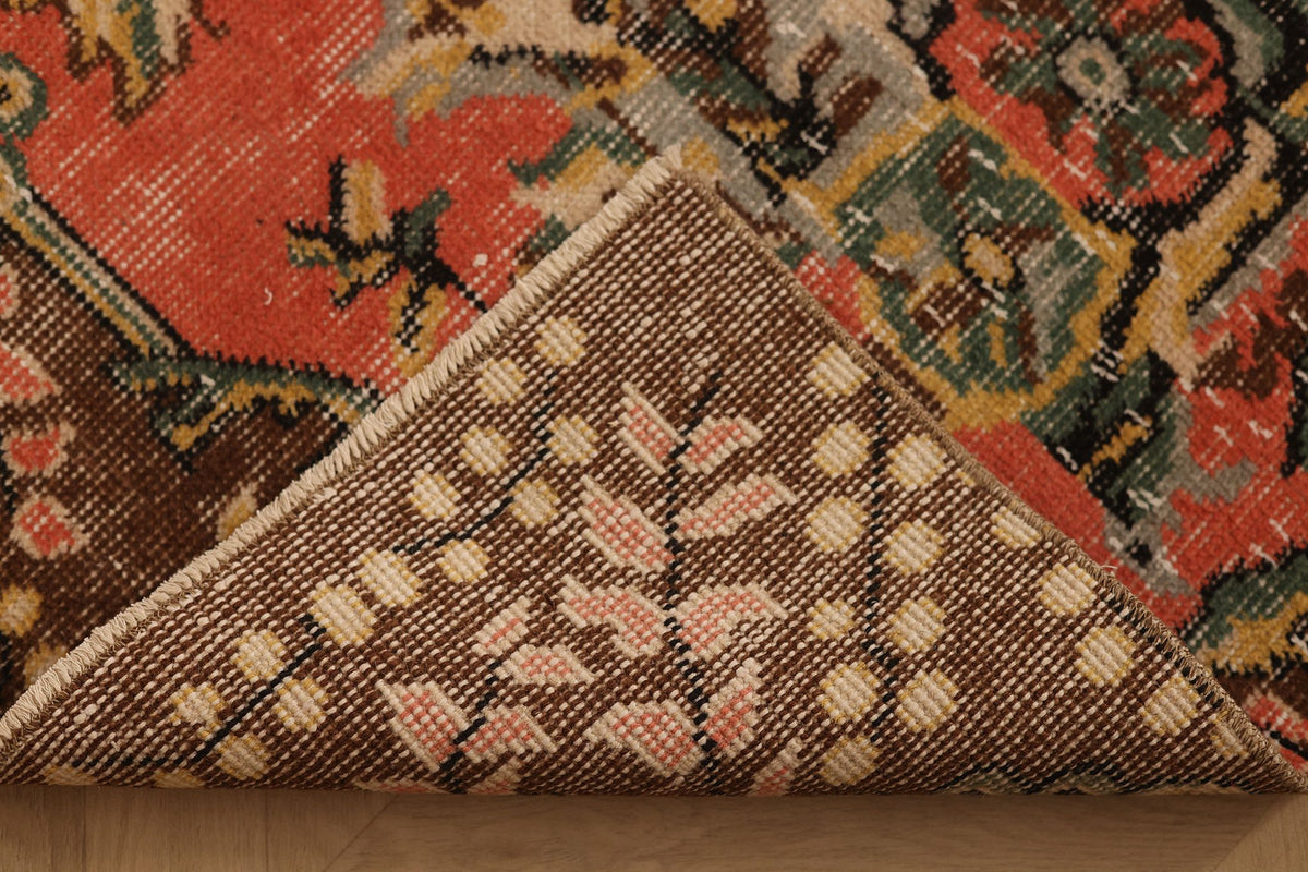 Vintage Isparta Turkish Runner Rug 3x10 ft — Beige & Red Floral