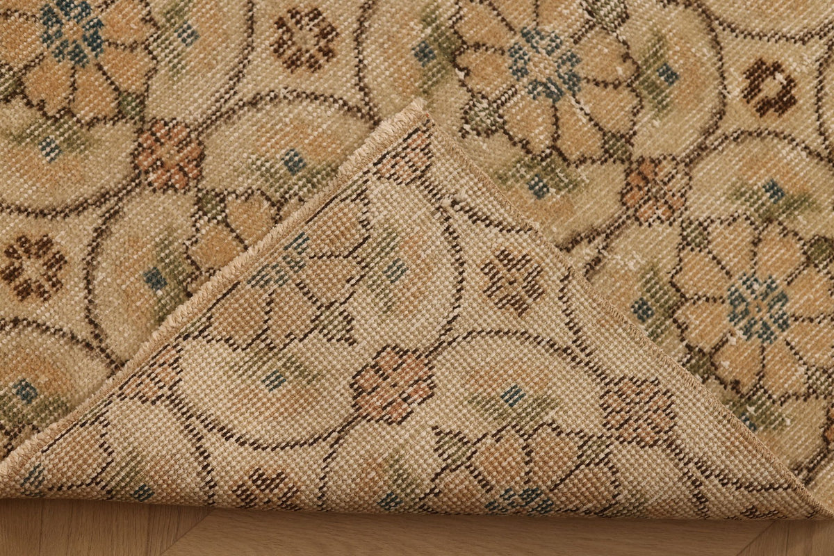 Vintage Isparta Turkish Runner Rug 2x11 ft — Beige & Brown Floral
