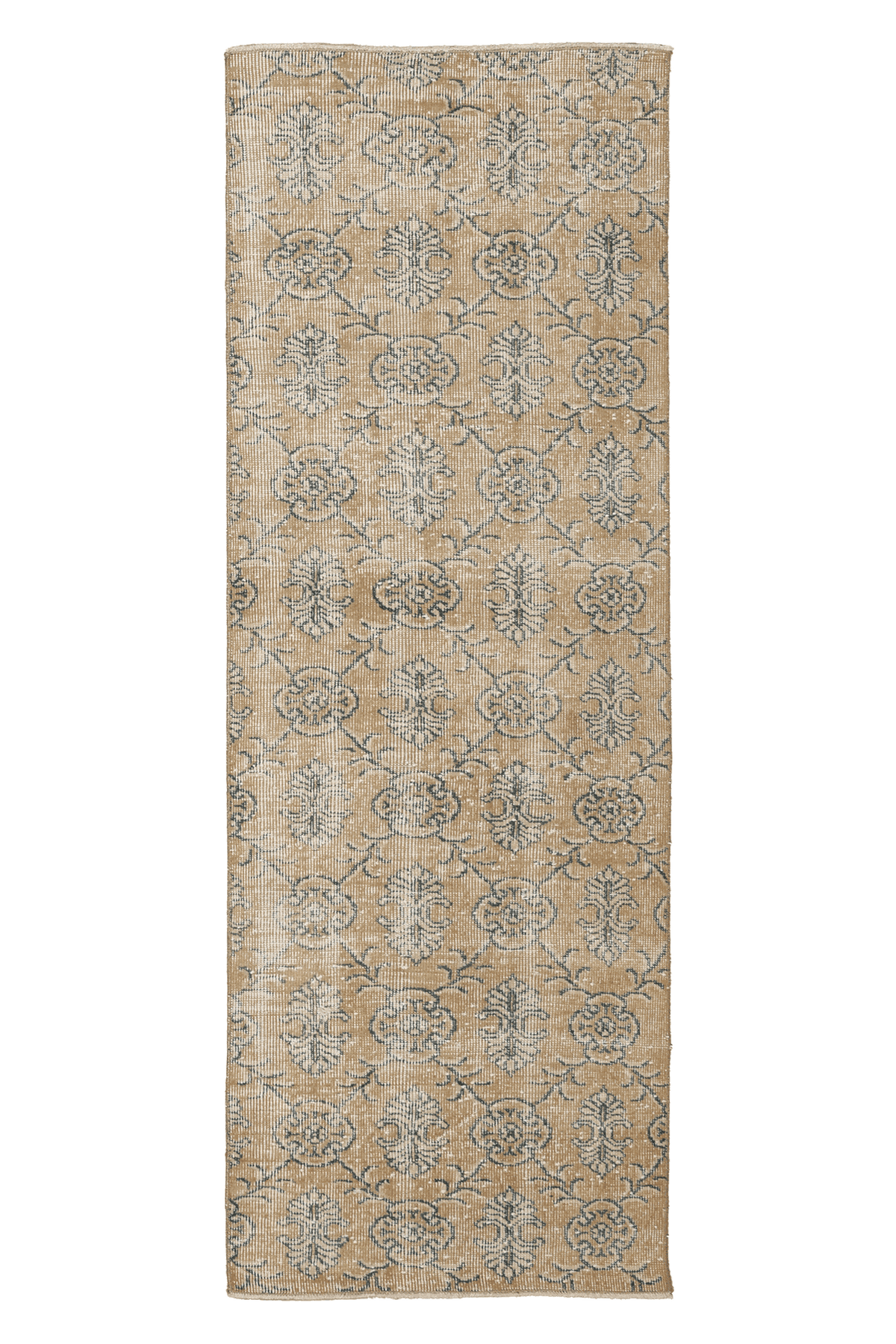 Vintage Isparta Turkish Runner Rug 2x7 ft — Beige & Blue Floral