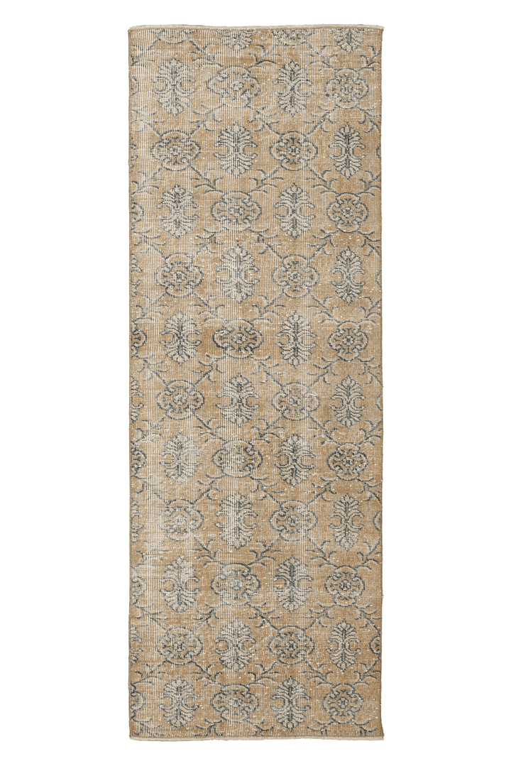 Vintage Isparta Turkish Runner Rug 2x7 ft — Beige & Blue Floral