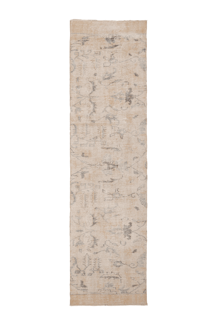 Vintage Manisa Turkish Runner Rug 3x9 ft — Beige & Gray Floral