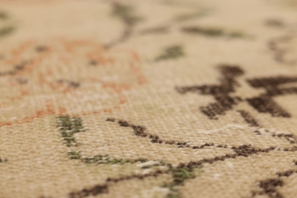 Vintage Manisa Turkish Runner Rug 2x8 ft — Beige & Gray Floral