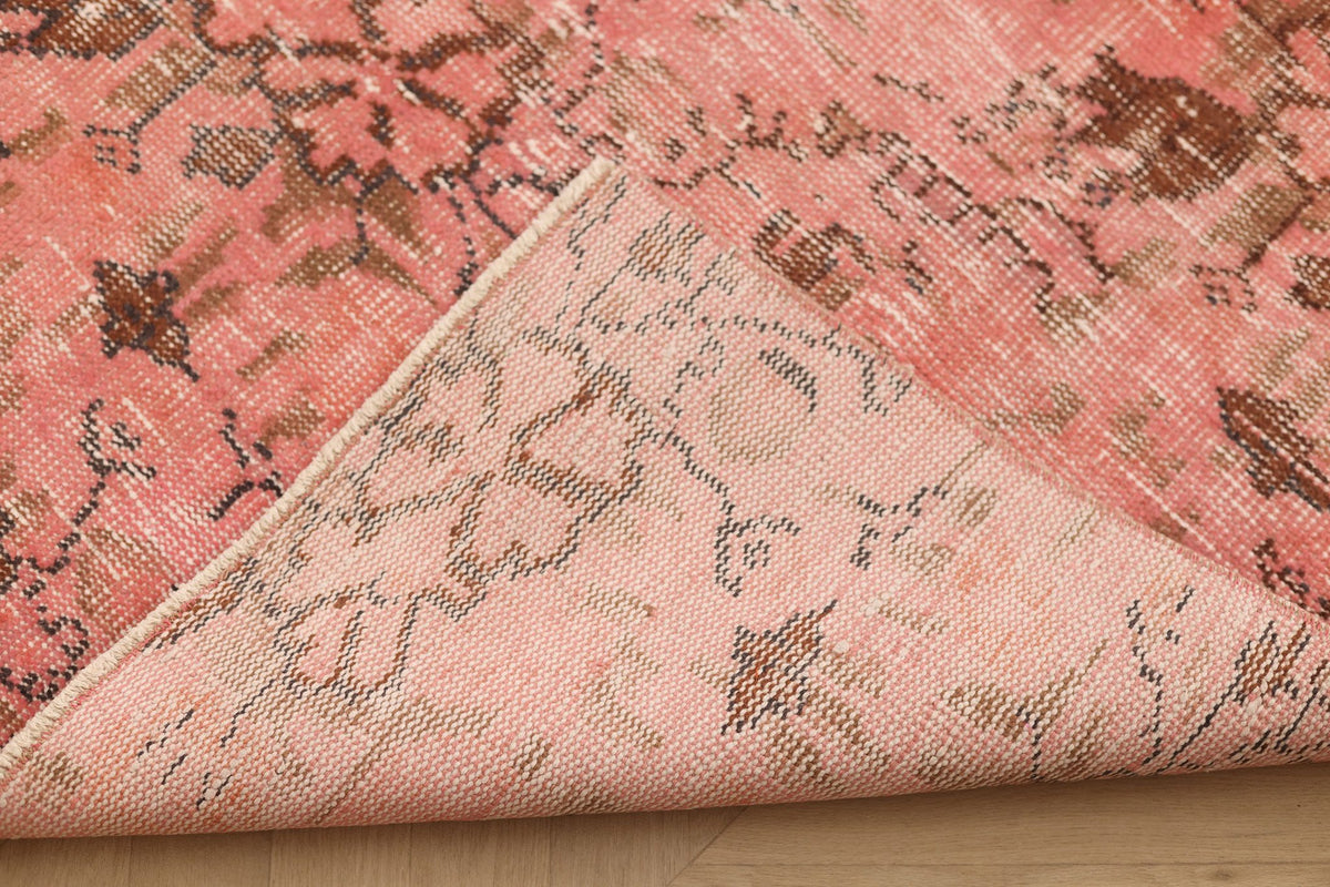 Vintage Isparta Turkish Area Rug 5x7 ft — Pink & Brown Floral