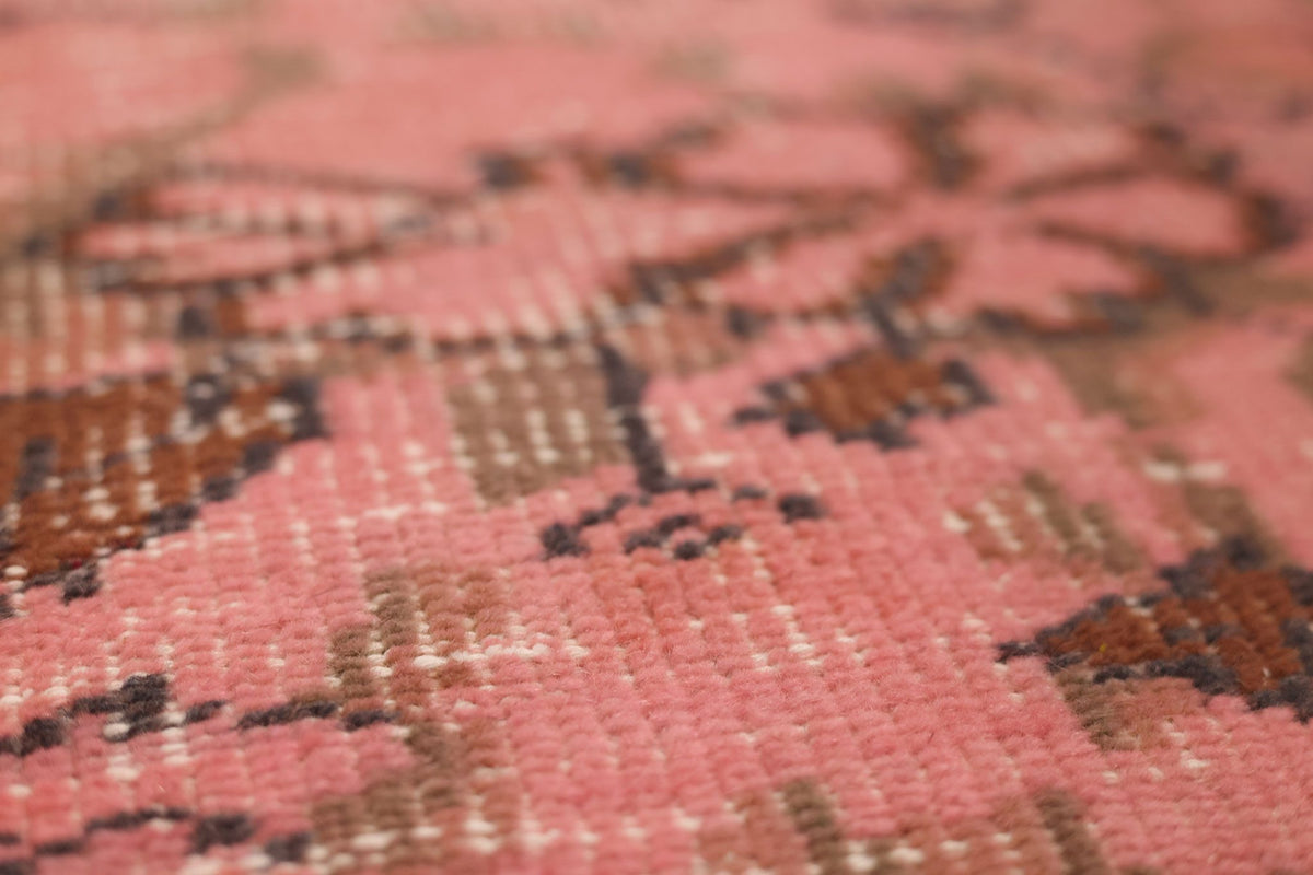 Vintage Isparta Turkish Area Rug 5x7 ft — Pink & Brown Floral