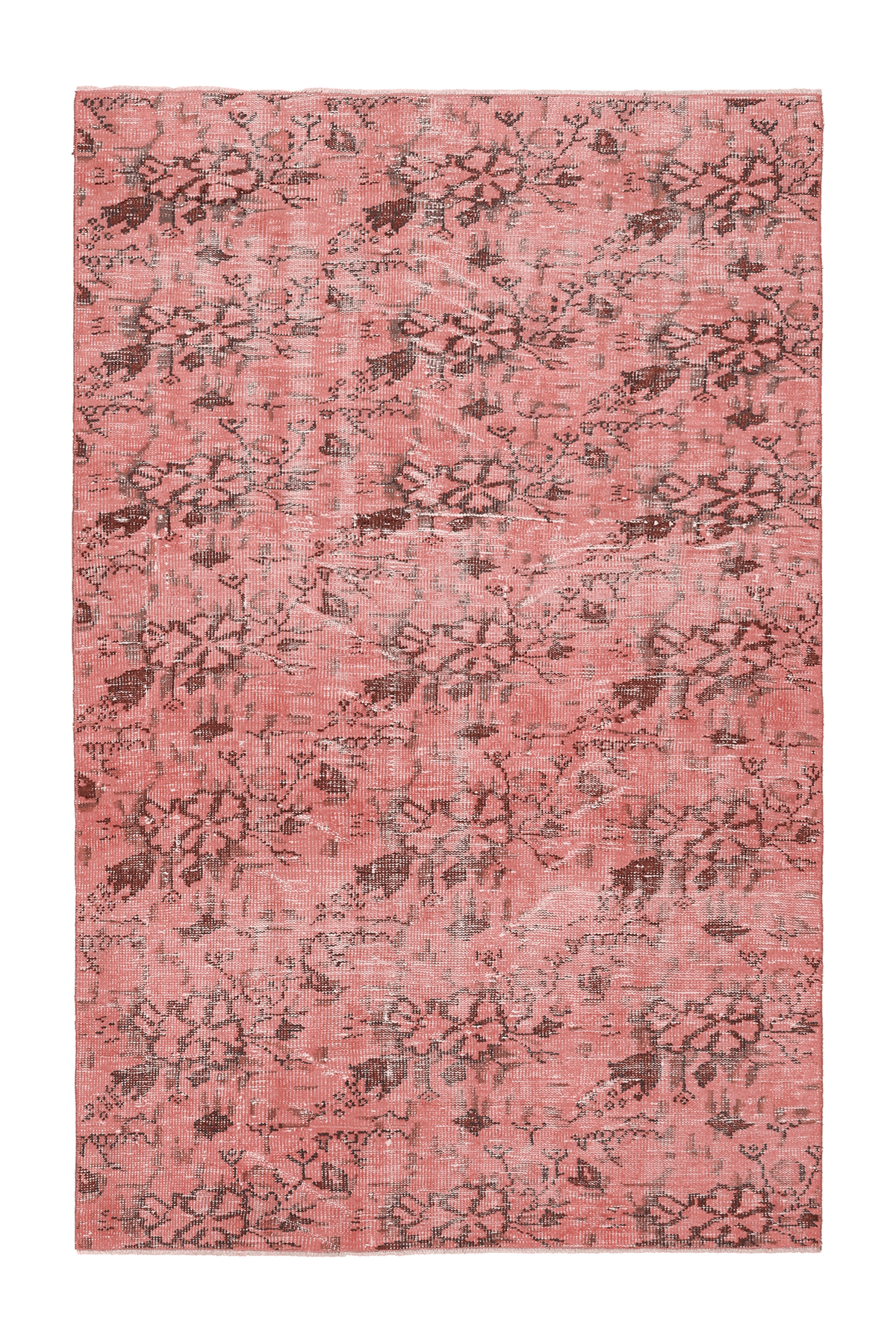 Vintage Isparta Turkish Area Rug 5x7 ft — Pink & Brown Floral