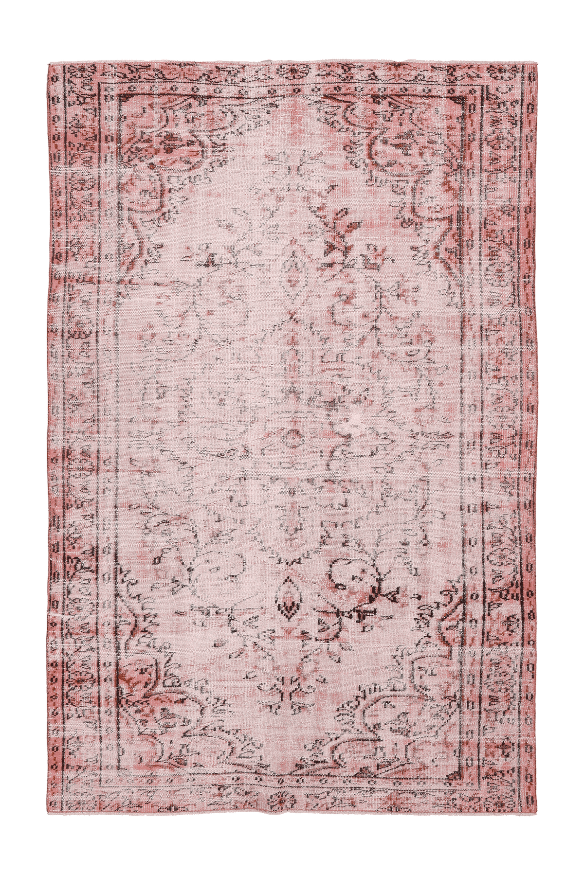 Vintage Isparta Turkish Area Rug 5x8 ft — Pink & Beige Floral