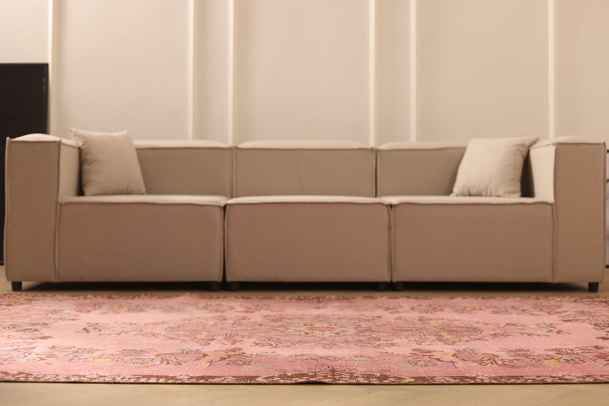 Vintage Isparta Turkish Area Rug 6x9 ft — Pink & Brown Floral