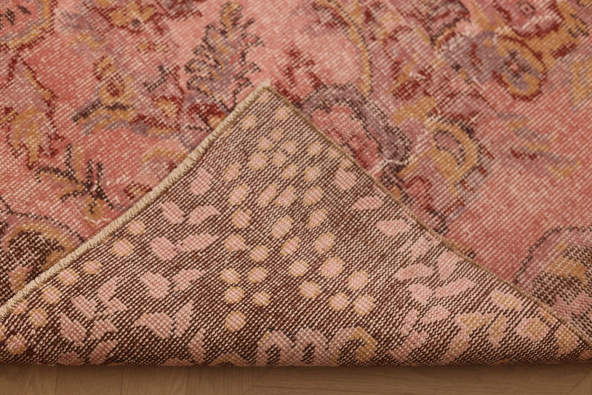 Vintage Isparta Turkish Area Rug 6x9 ft — Pink & Brown Floral