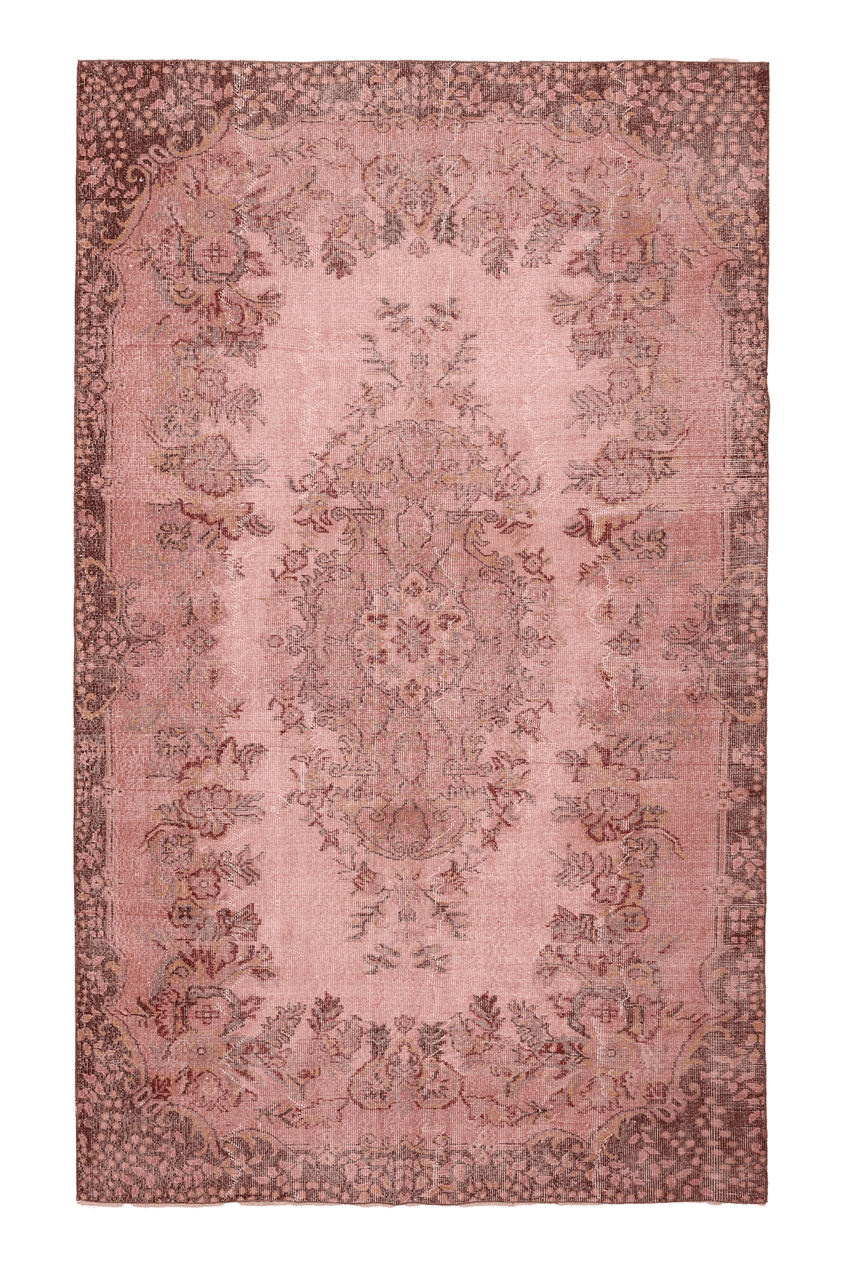 Vintage Isparta Turkish Area Rug 6x9 ft — Pink & Brown Floral