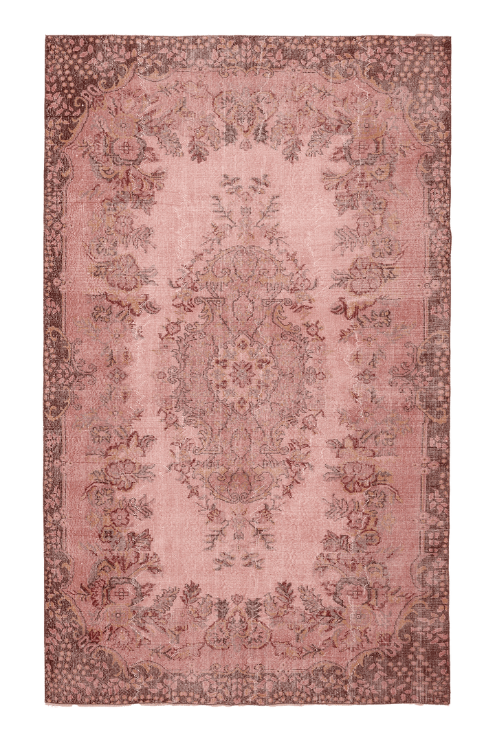 Vintage Isparta Turkish Area Rug 6x9 ft — Pink & Brown Floral