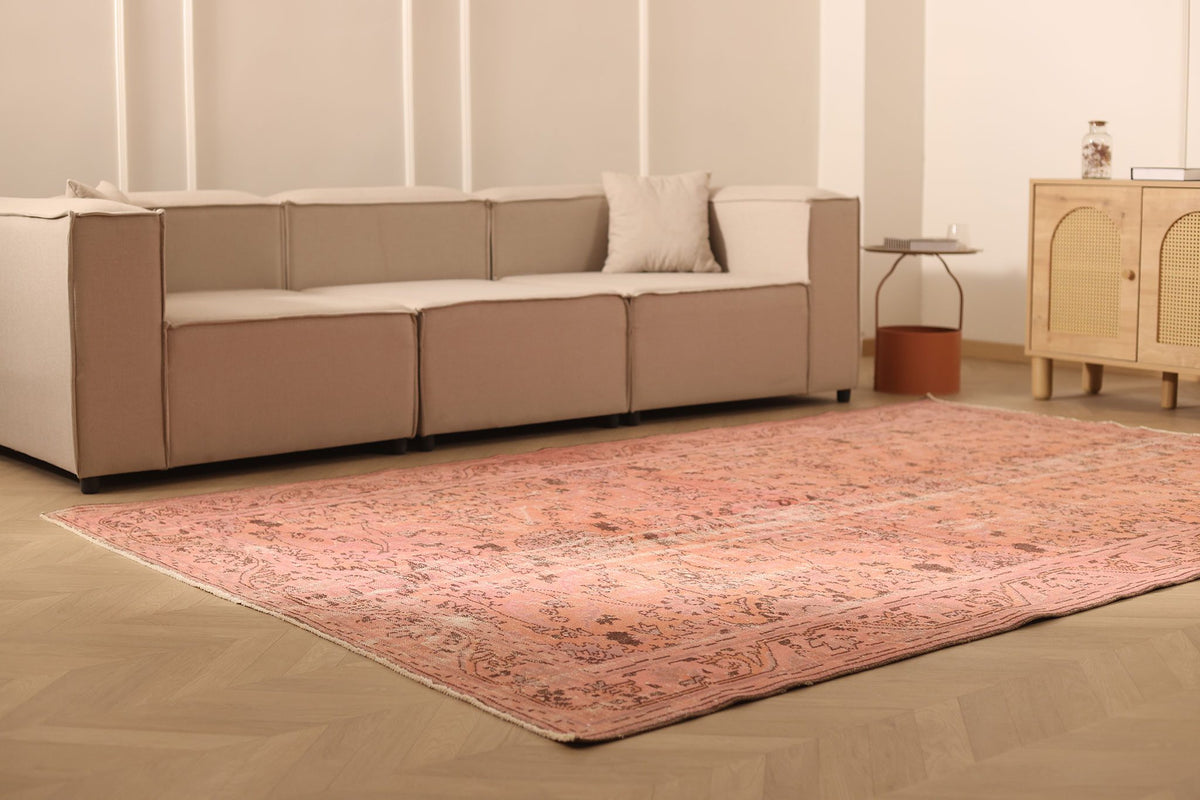 Vintage Manisa Turkish Area Rug 7x10 ft — Orange & Brown Floral