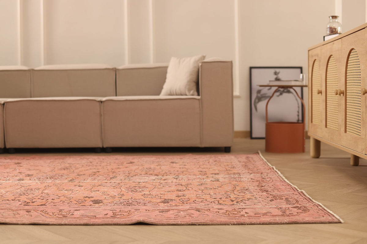 Vintage Manisa Turkish Area Rug 7x10 ft — Orange & Brown Floral