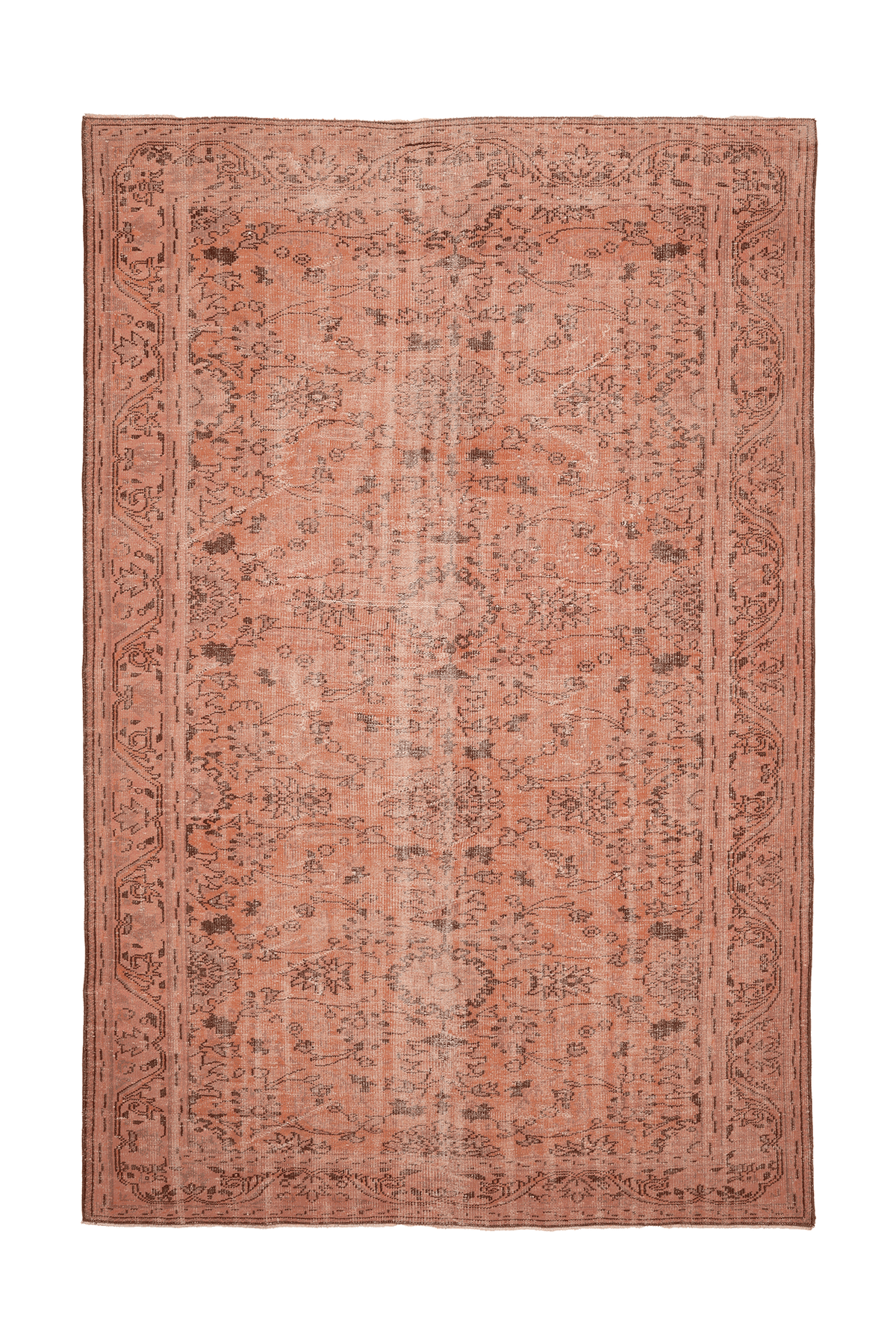 Vintage Manisa Turkish Area Rug 7x10 ft — Orange & Brown Floral