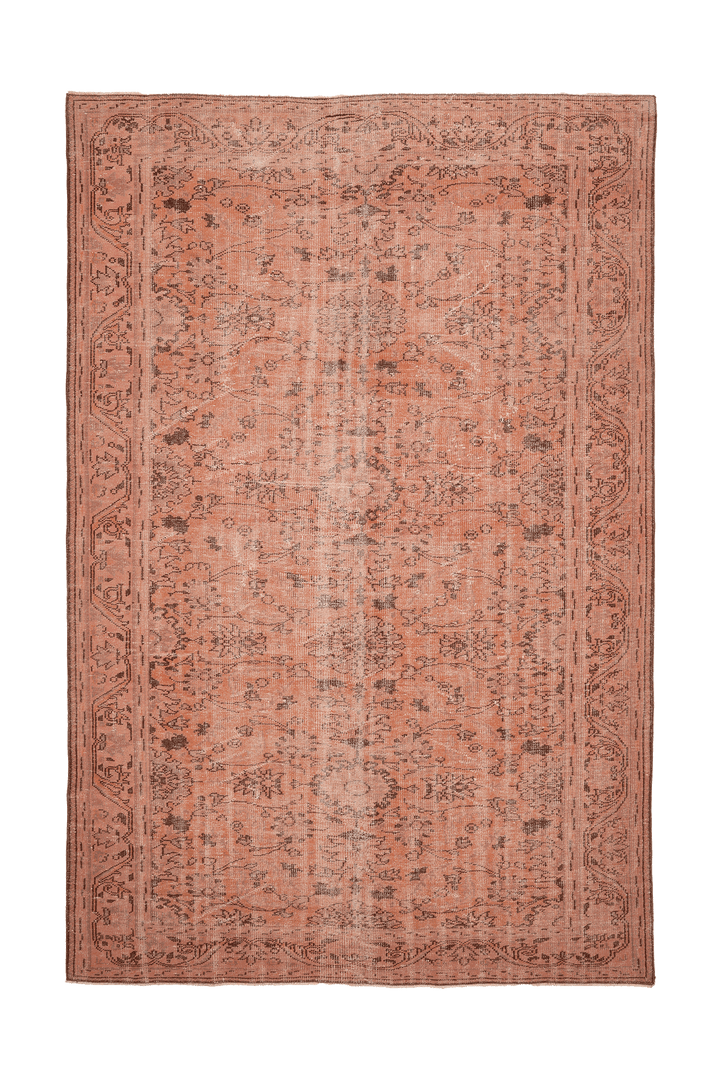 Vintage Manisa Turkish Area Rug 7x10 ft — Orange & Brown Floral