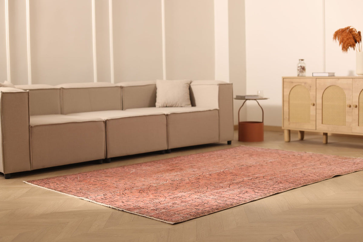 Vintage Isparta Turkish Area Rug 6x9 ft — Red & Brown Floral