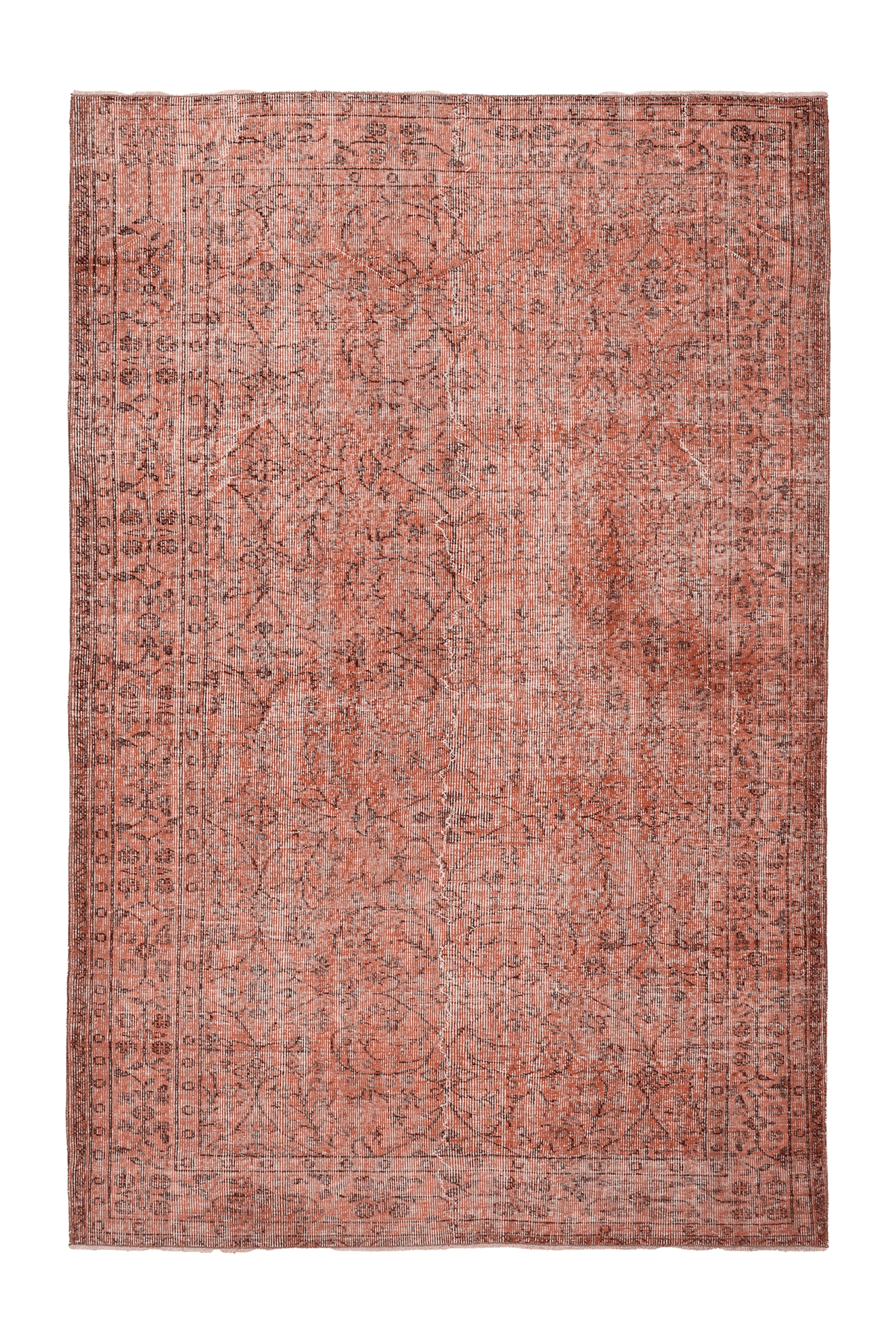 Vintage Isparta Turkish Area Rug 6x9 ft — Red & Brown Floral
