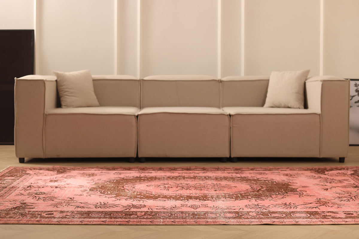 Vintage Isparta Turkish Area Rug 6x9 ft — Pink & Brown Floral