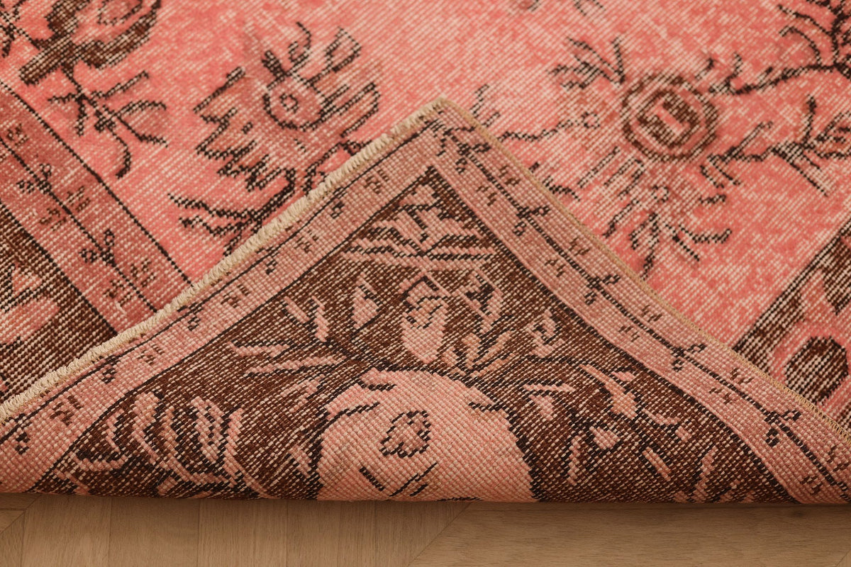 Vintage Isparta Turkish Area Rug 6x9 ft — Pink & Brown Floral