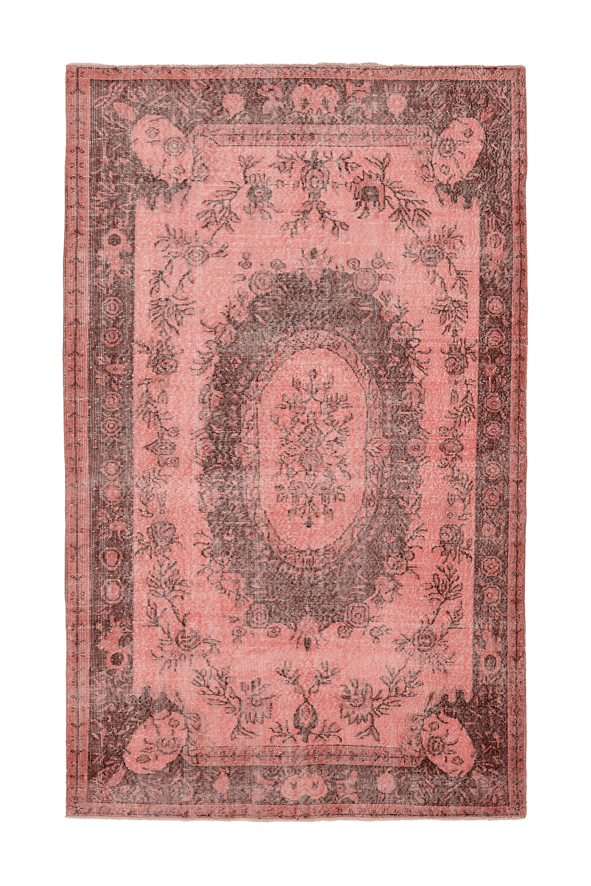 Vintage Isparta Turkish Area Rug 6x9 ft — Pink & Brown Floral