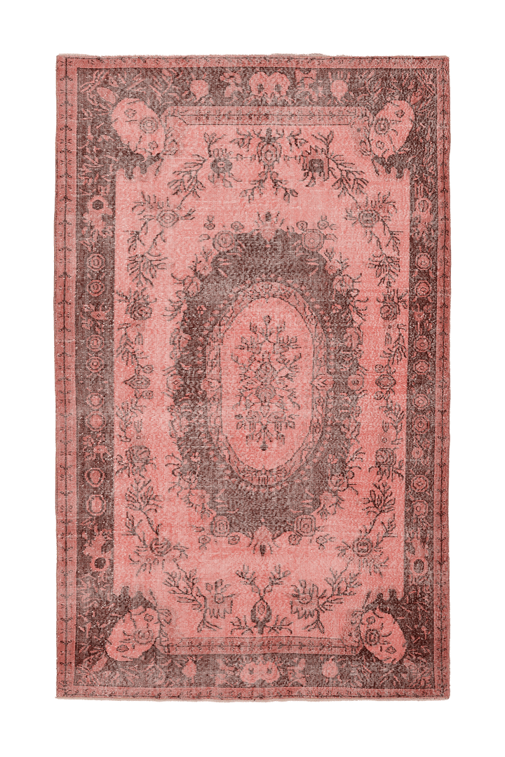 Vintage Isparta Turkish Area Rug 6x9 ft — Pink & Brown Floral