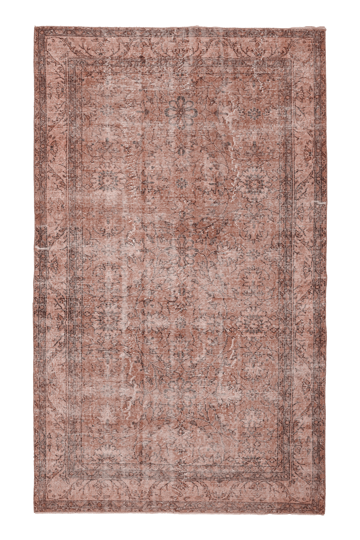 Vintage Isparta Turkish Area Rug 5x9 ft — Brown & Pink Floral