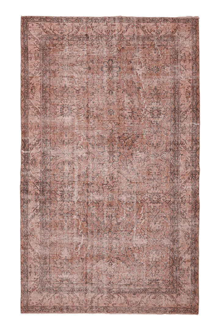 Vintage Isparta Turkish Area Rug 5x9 ft — Brown & Pink Floral